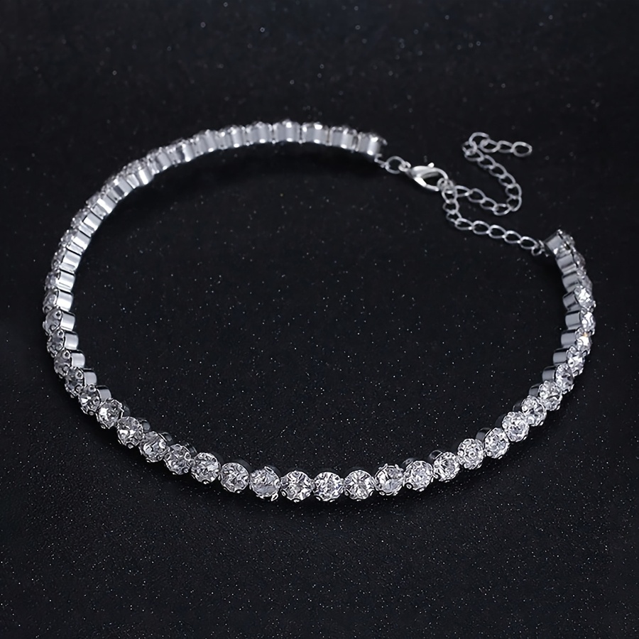 Rhinestone Round Single Row Collar Necklace for Women